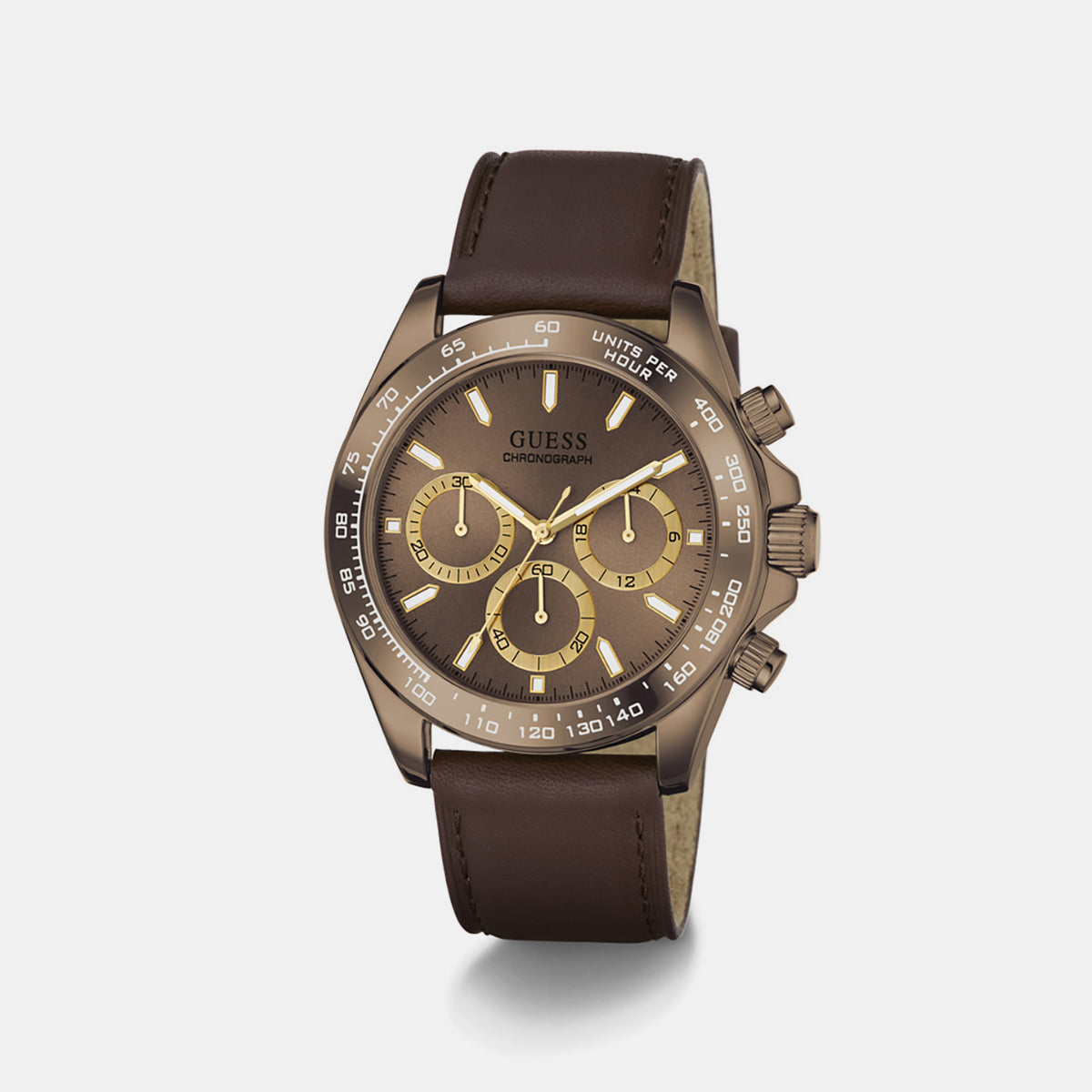 Men Quartz Brown Dial Chronograph Leather Watch GW1130G5