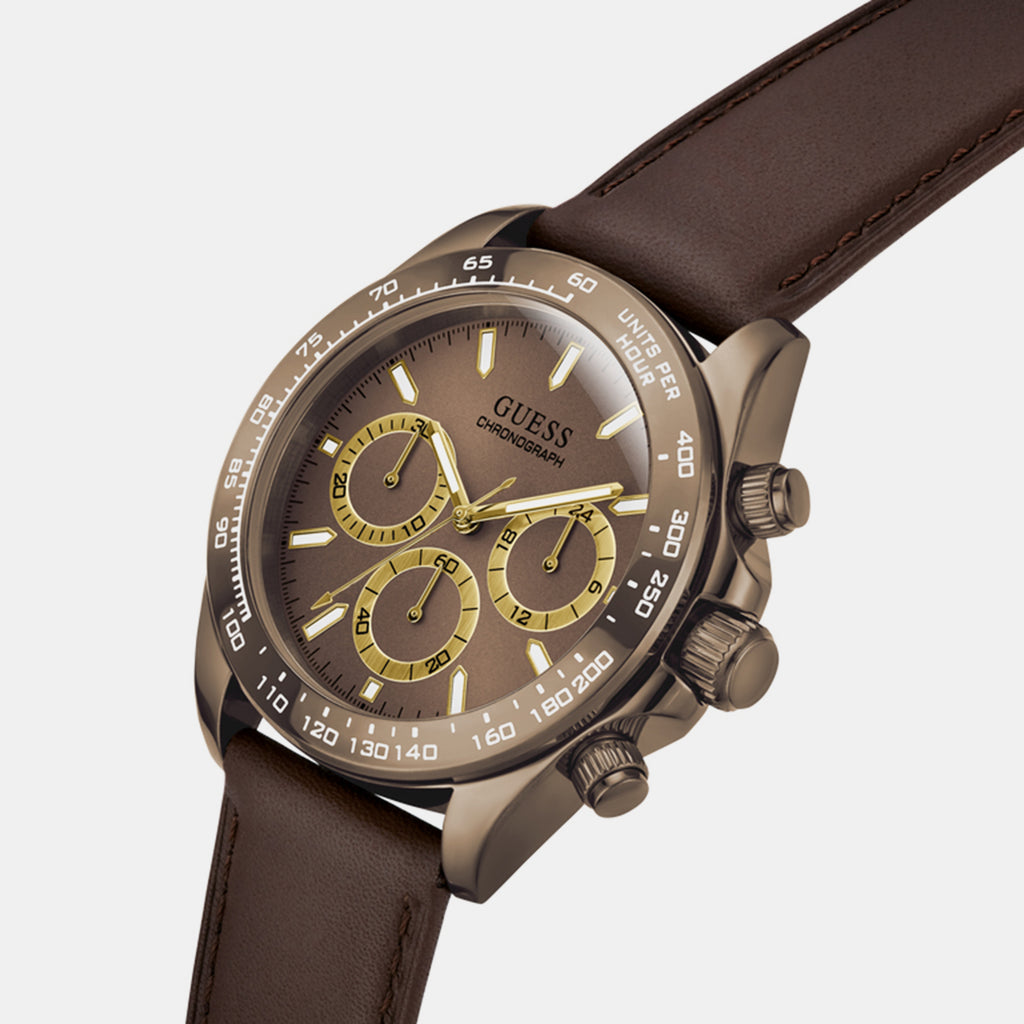 Men Quartz Brown Dial Chronograph Leather Watch GW1130G5