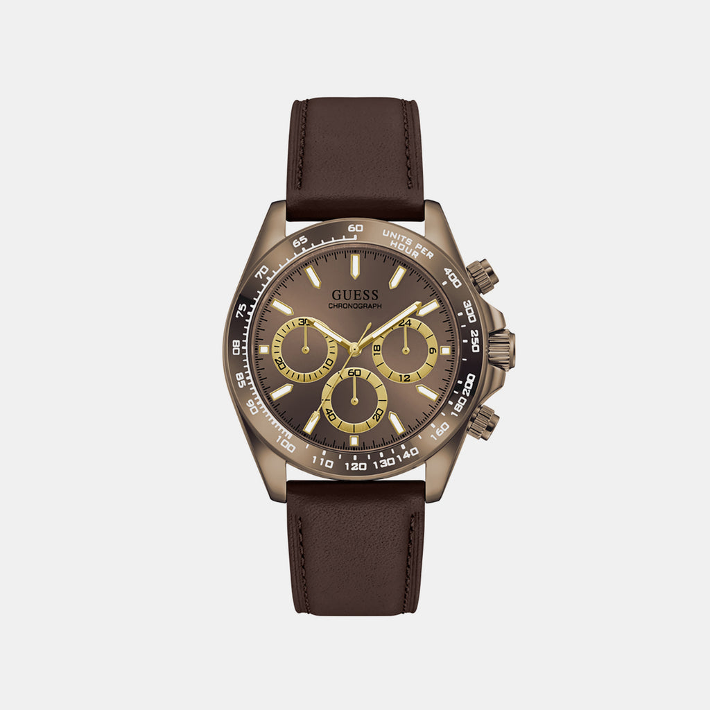 Men Quartz Brown Dial Chronograph Leather Watch GW1130G5