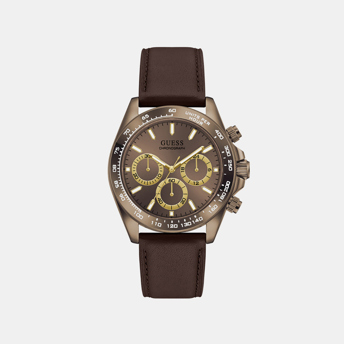 Men Quartz Brown Dial Chronograph Leather Watch GW1130G5
