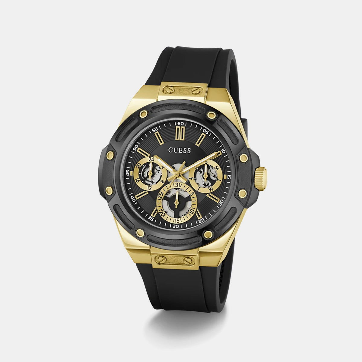 Men Quartz Black Dial Multi-Function Silicone Watch GW1132G2