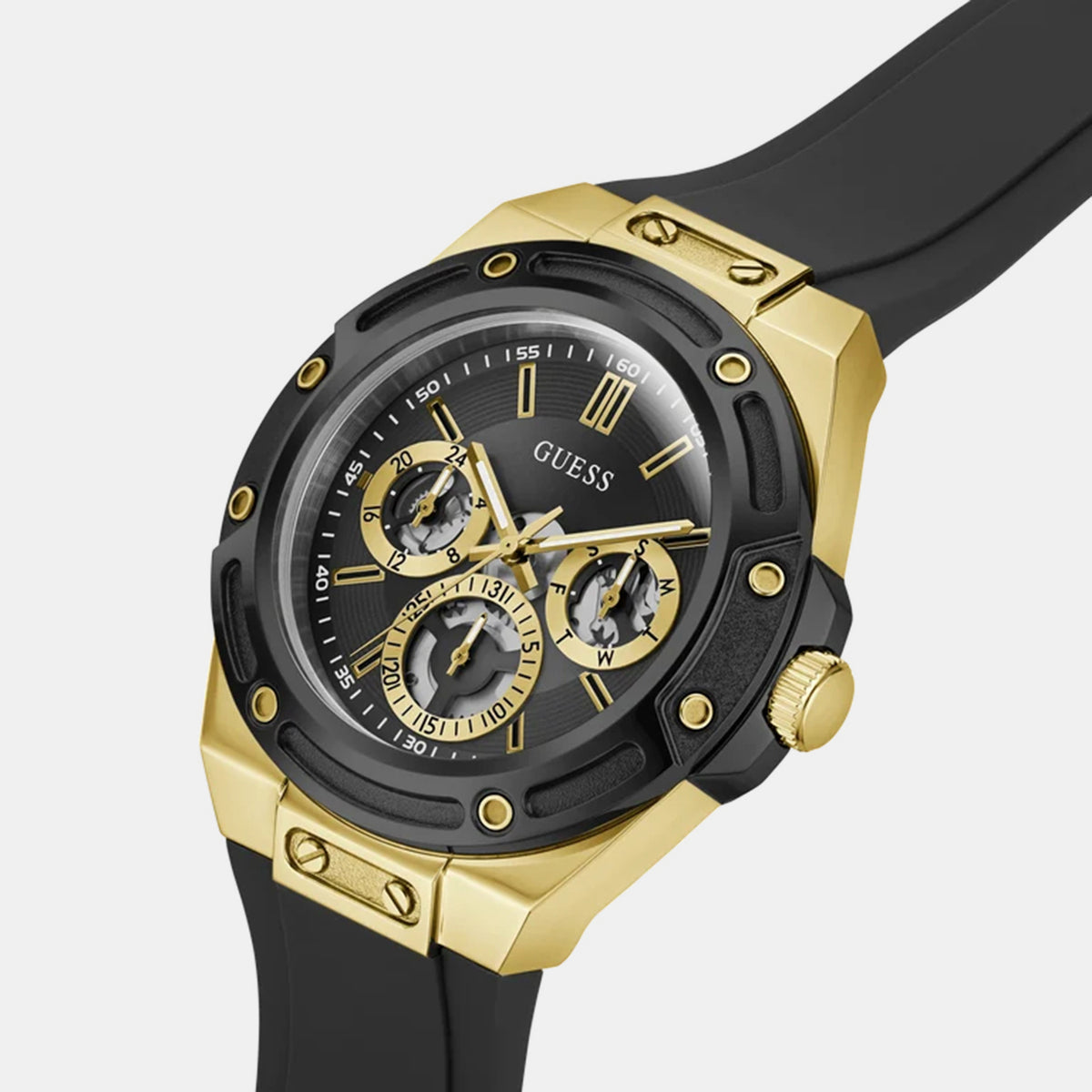 Men Quartz Black Dial Multi-Function Silicone Watch GW1132G2