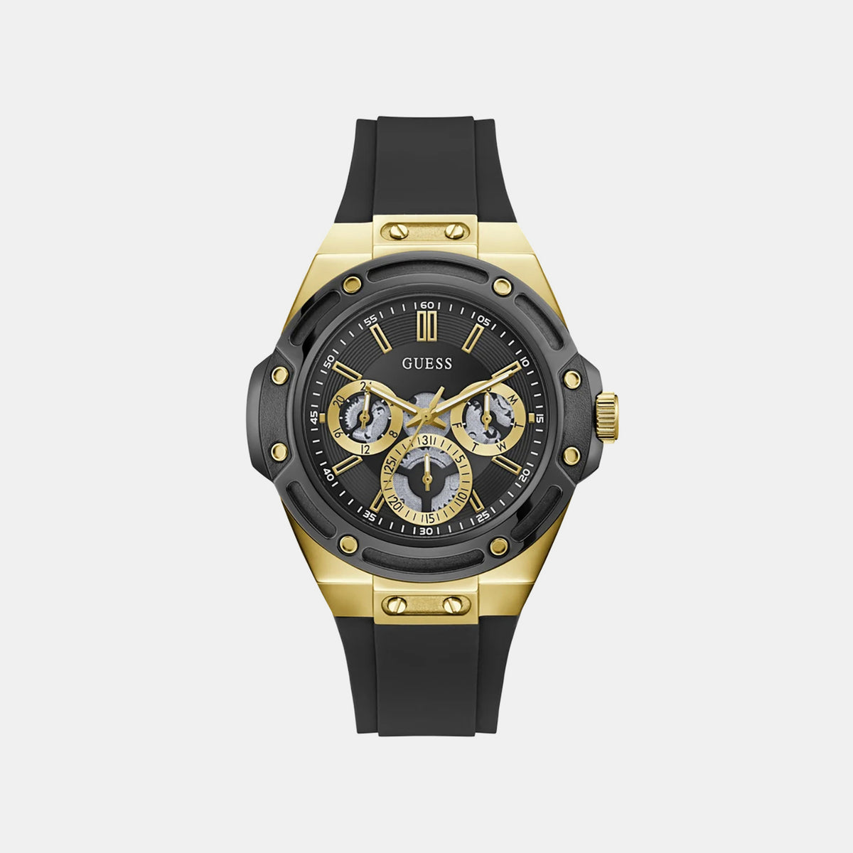 Men Quartz Black Dial Multi-Function Silicone Watch GW1132G2