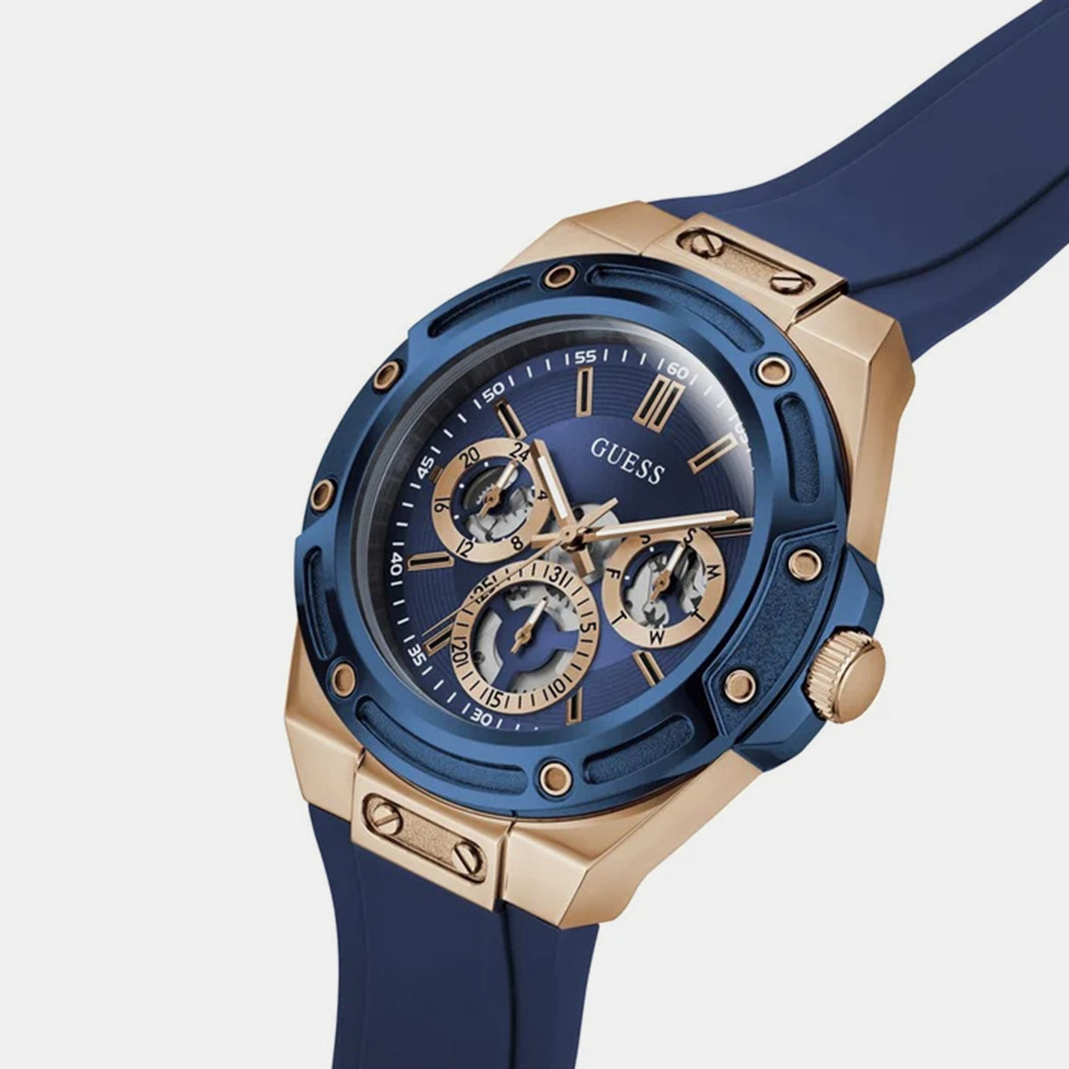 Men Quartz Blue Dial Multi-Function Silicone Watch GW1132G5
