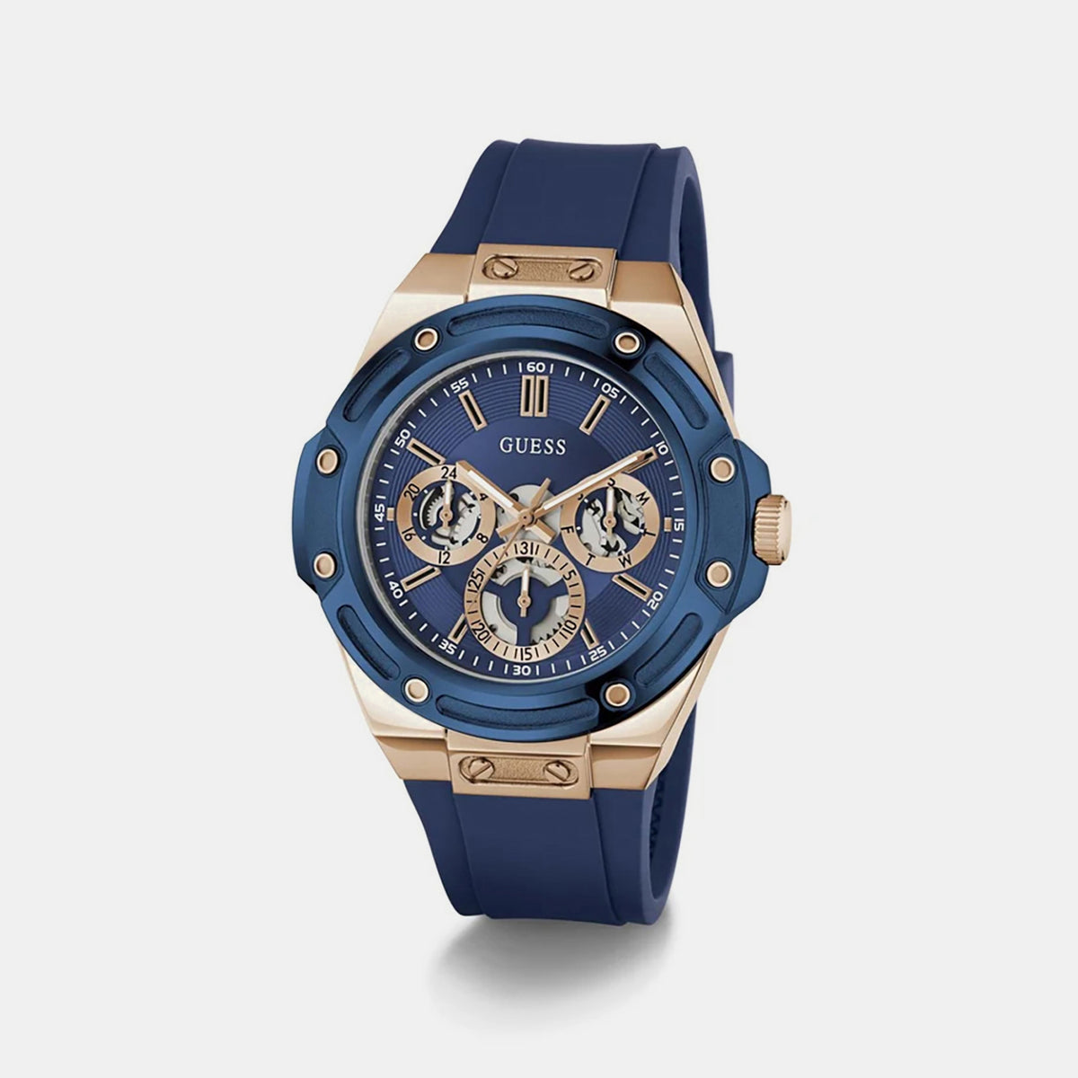 Men Quartz Blue Dial Multi-Function Silicone Watch GW1132G5