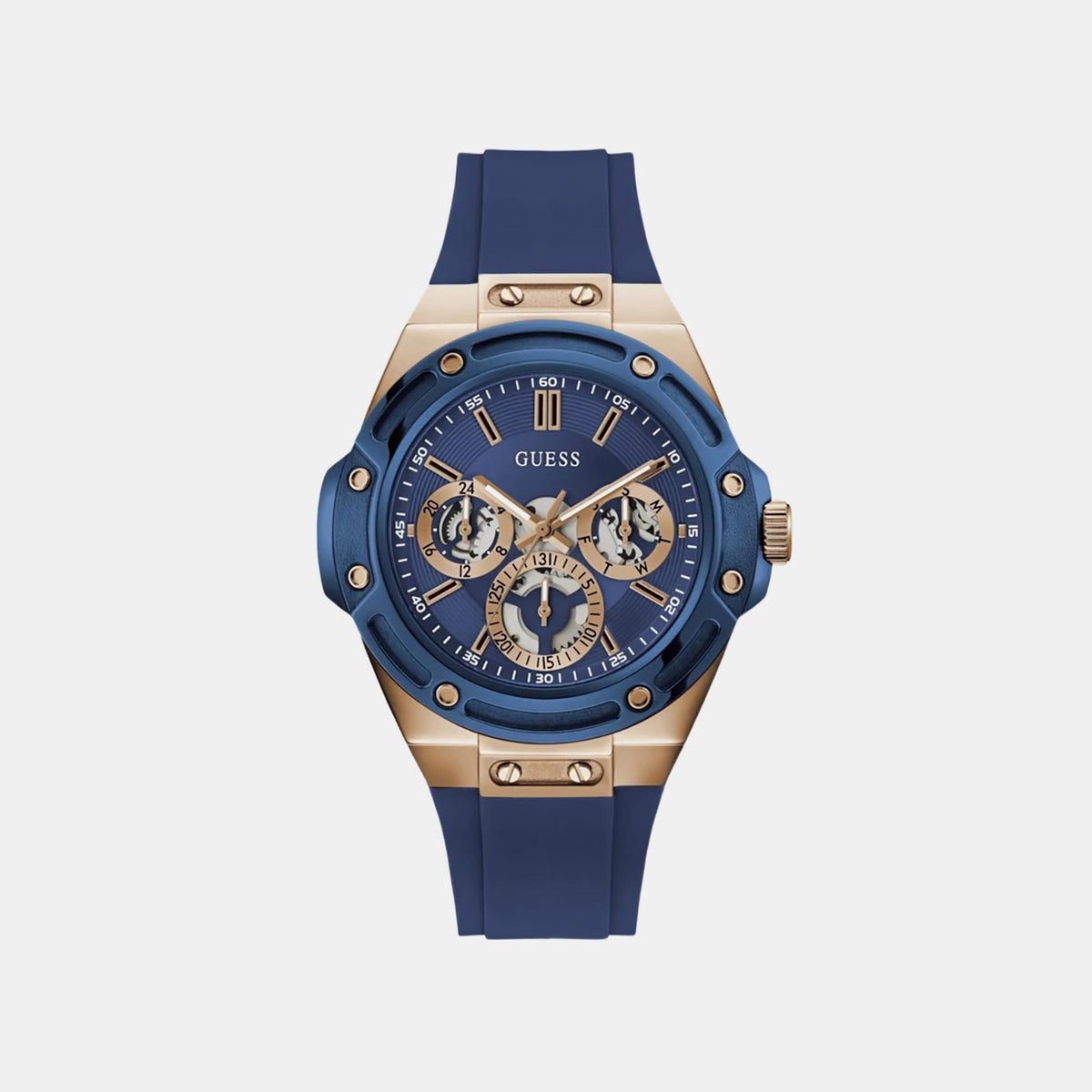 Men Quartz Blue Dial Multi-Function Silicone Watch GW1132G5