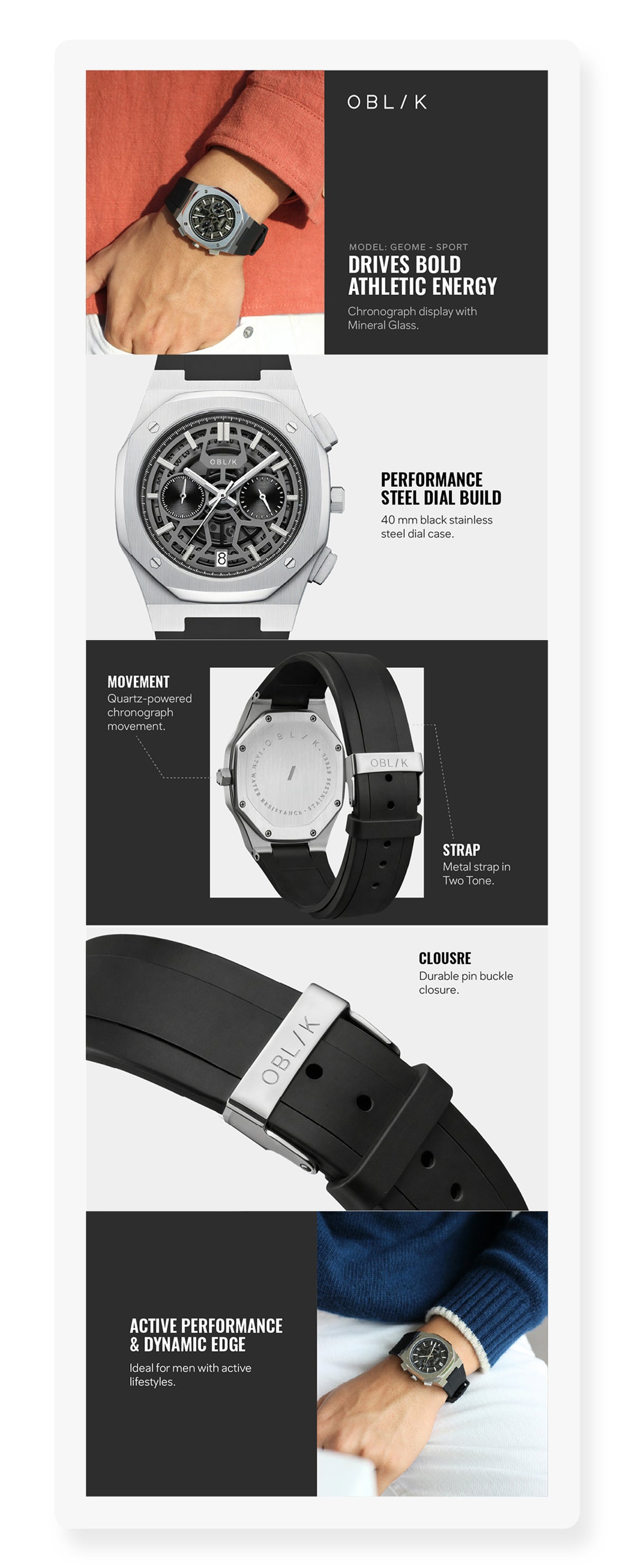 Geome Sport Men Quartz Black Dial Chronograph Silicone Watch Geome Sport