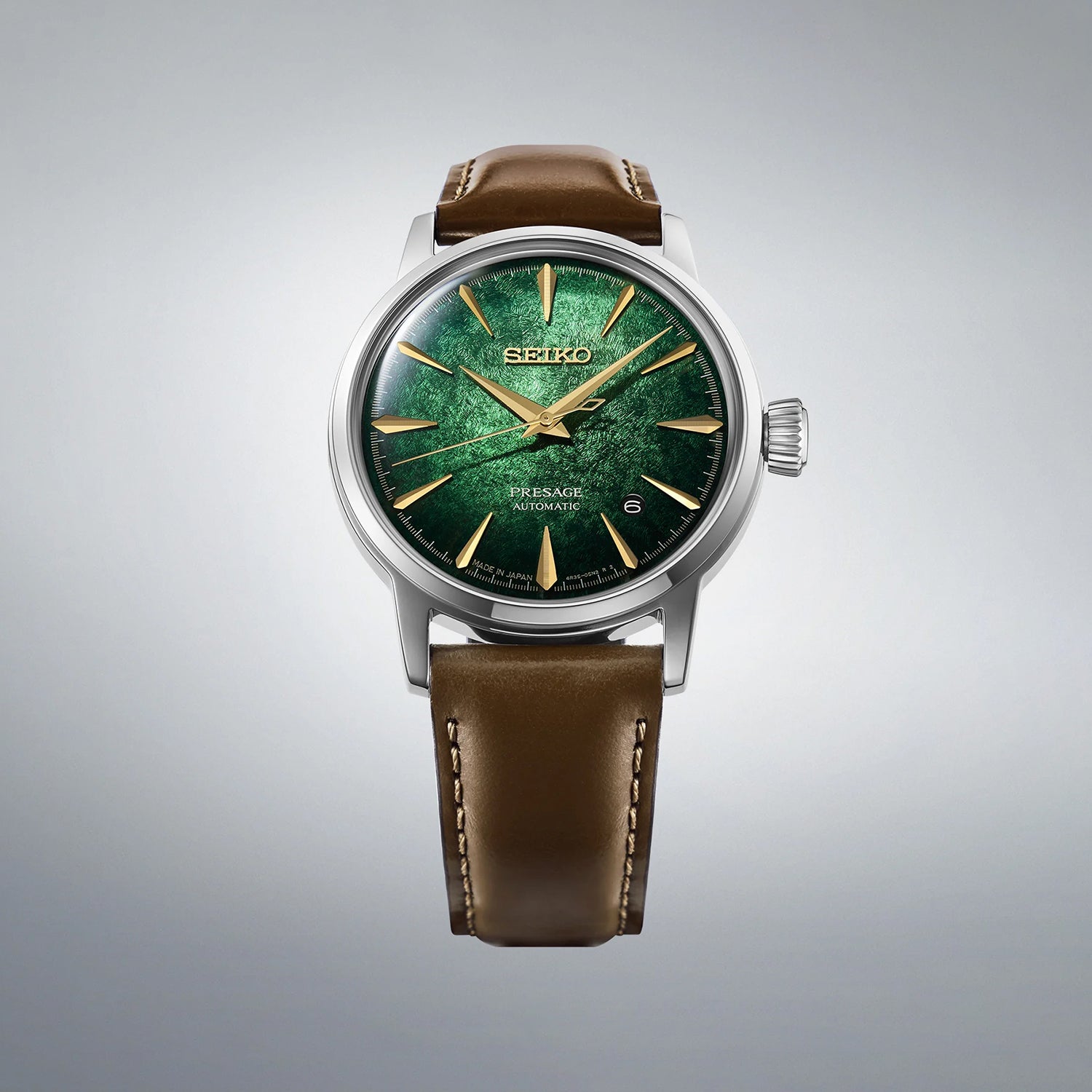 Presage Men Automatic Green Dial Analog Leather Watch HCB002J1