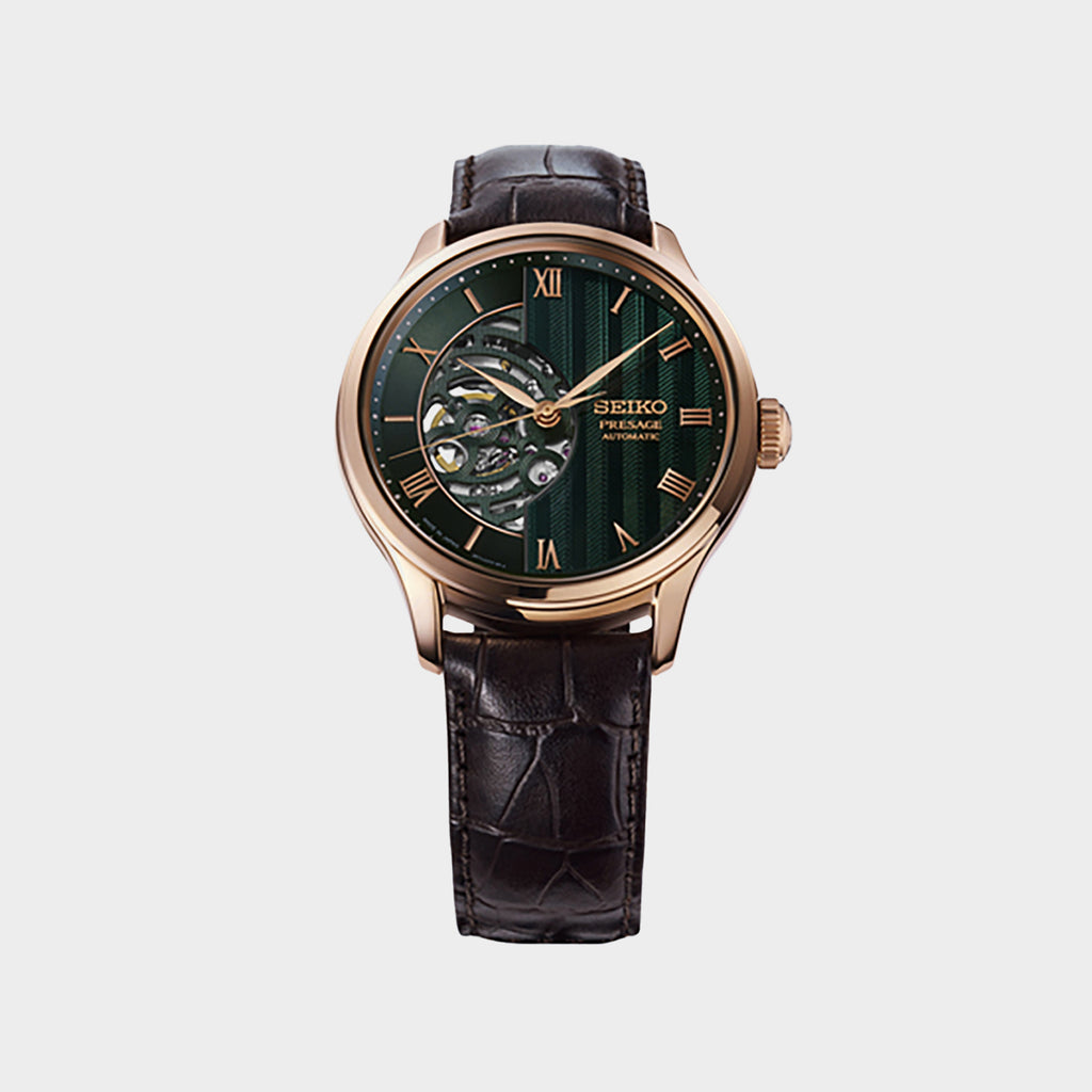 Presage Men Automatic Green Dial Analog Leather Watch HCB007J1