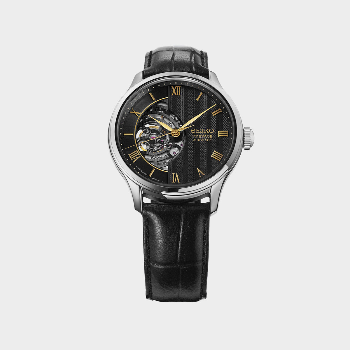 Presage Men Automatic Black Dial Analog Leather Watch HCB008J1