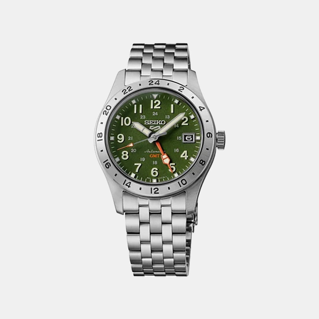 5 GMT Men Automatic Green Dial Analog Stainless Steel Watch HDB001K1