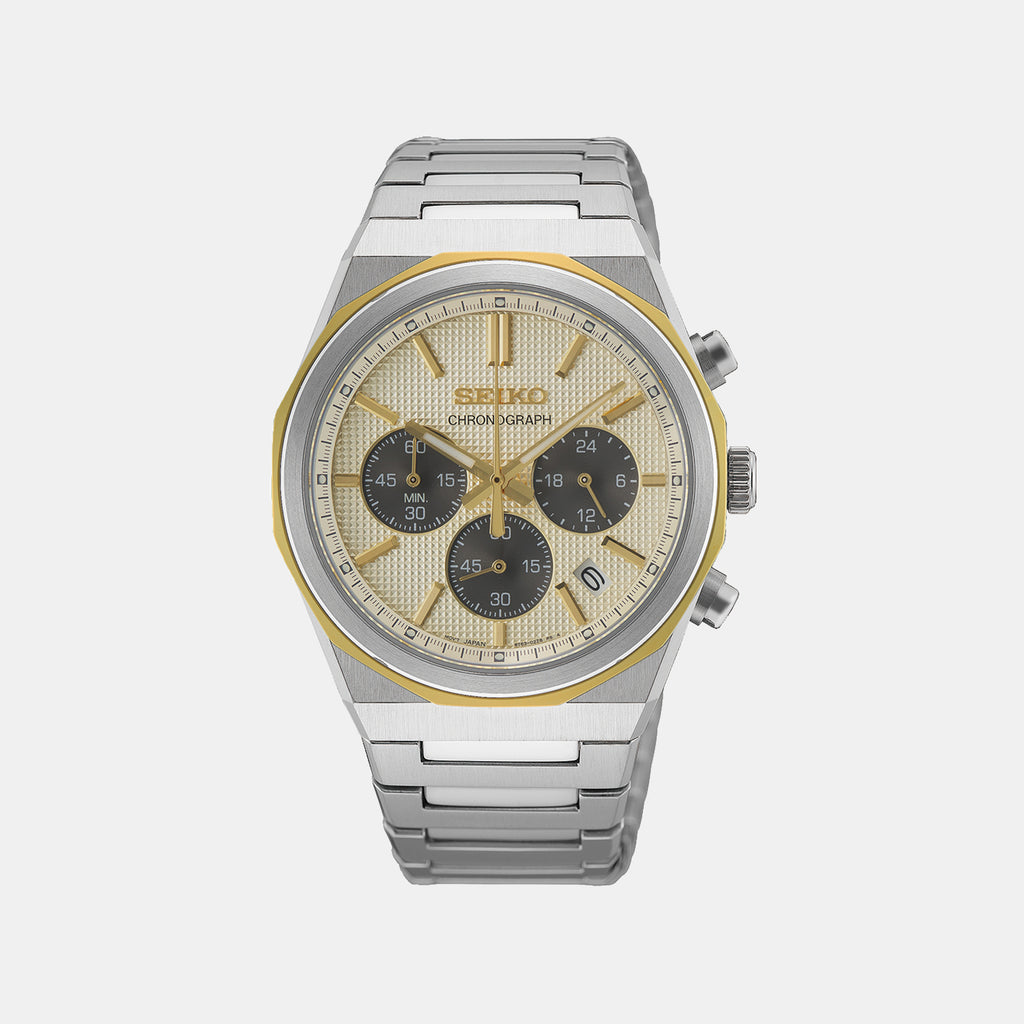 Men Quartz Gold Dial Chronograph Stainless Steel Watch HGK001P1
