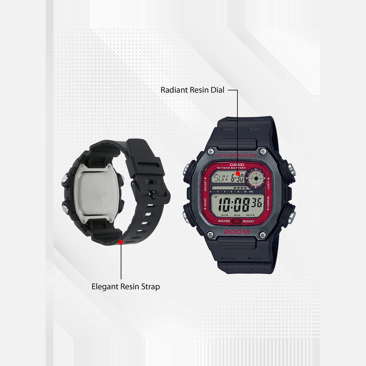 Youth Men Quartz Red Dial Digital Resin Watch I117
