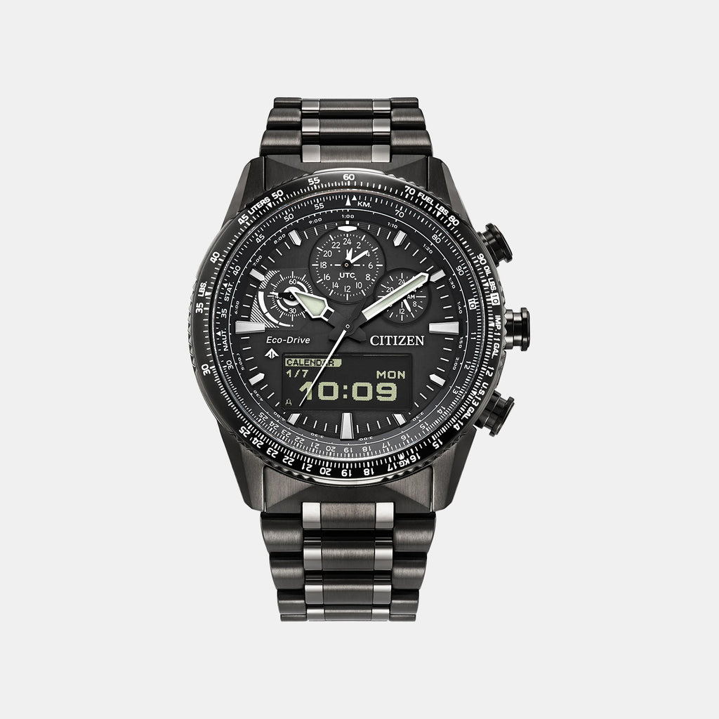 Promaster Skyhawk U830 Eco-Drive Men Quartz Black Dial Analog-Digital Stainless Steel Watch JV2005-58E