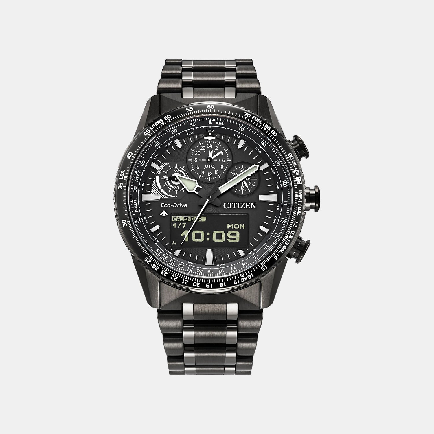 Promaster Skyhawk U830 Eco-Drive Men Quartz Black Dial Analog-Digital Stainless Steel Watch JV2005-58E