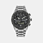 Promaster Skyhawk Men Eco-Drive Quartz Grey Dial Chronograph Stainless Steel Watch JV2006-55H