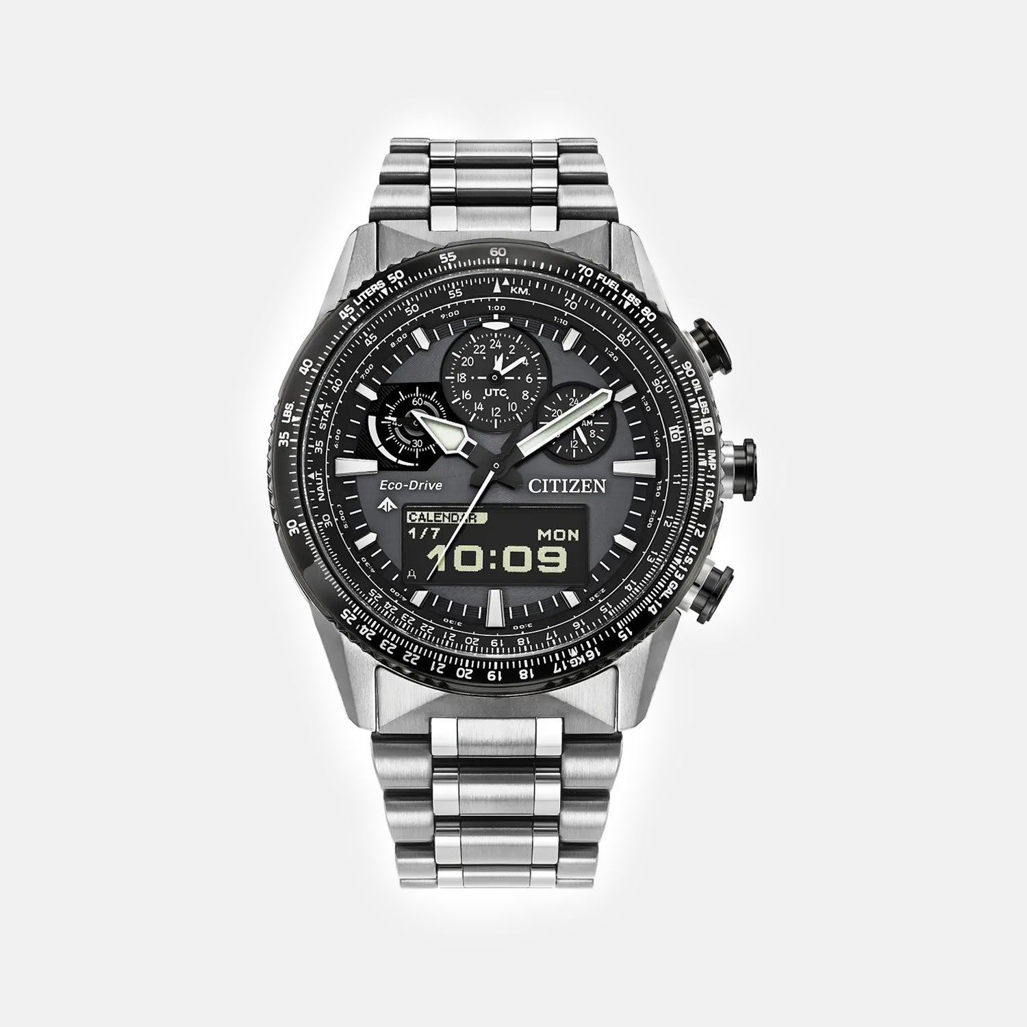 Promaster Skyhawk Men Eco-Drive Quartz Grey Dial Chronograph Stainless Steel Watch JV2006-55H
