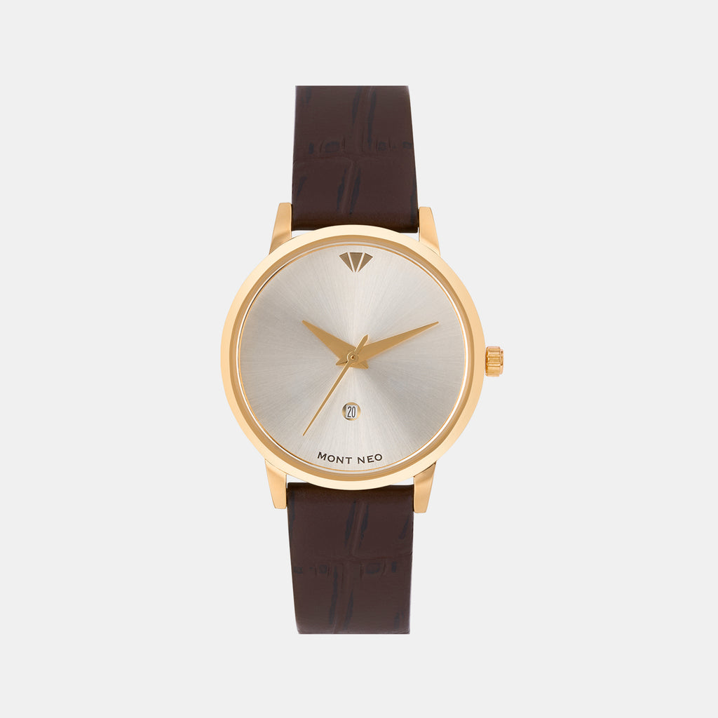 Women Quartz Silver Dial Analog Leather Watch L1034E-L2203