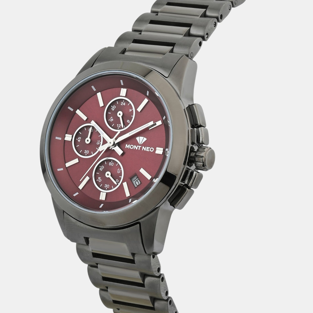 Women Quartz Red Dial Multi-Function Stainless Steel Watch L1051C-M8812