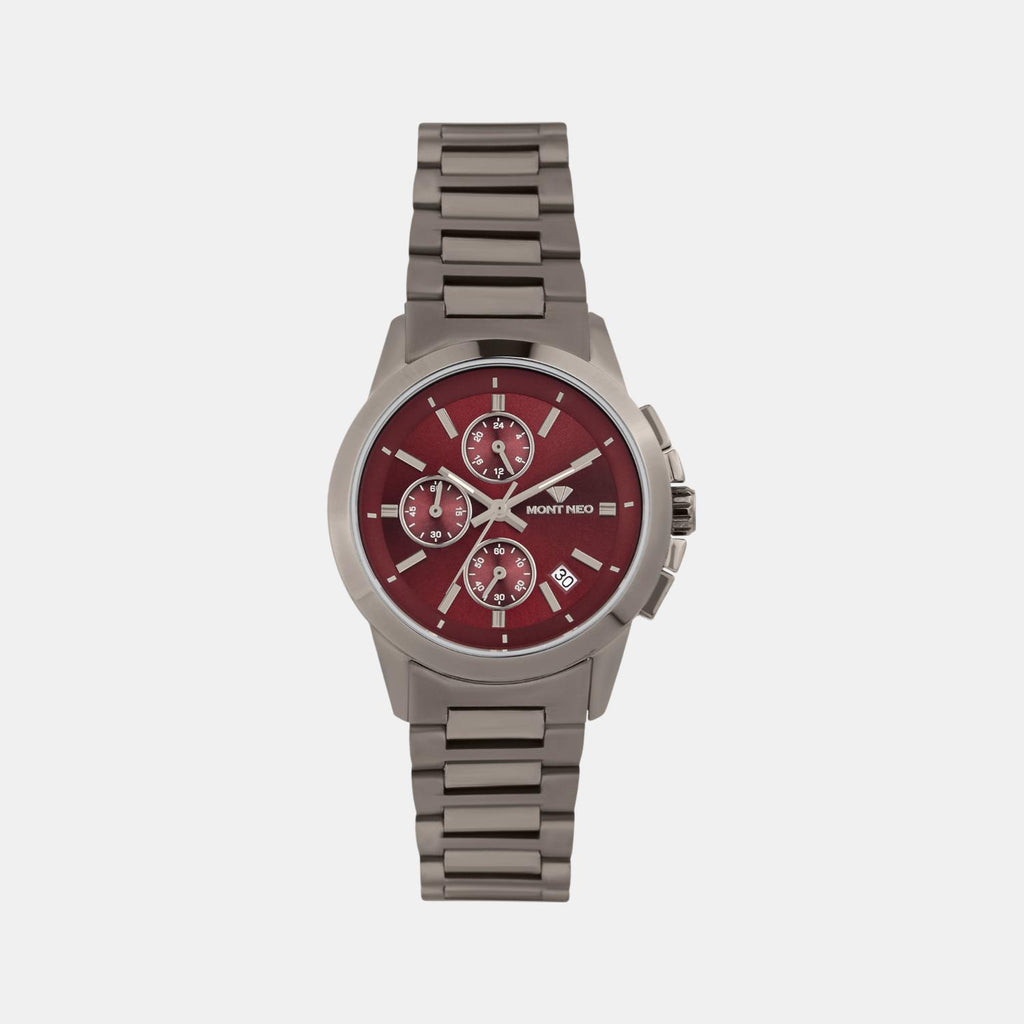 Women Quartz Red Dial Multi-Function Stainless Steel Watch L1051C-M8812