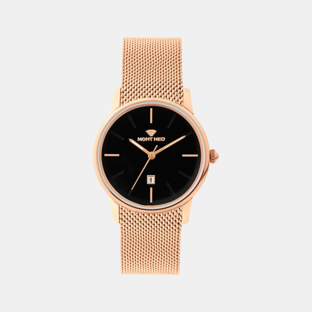 Women Quartz Black Dial Analog Mesh Watch L1052E-B3304