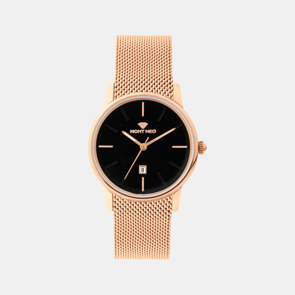 Women Quartz Black Dial Analog Mesh Watch L1052E-B3304