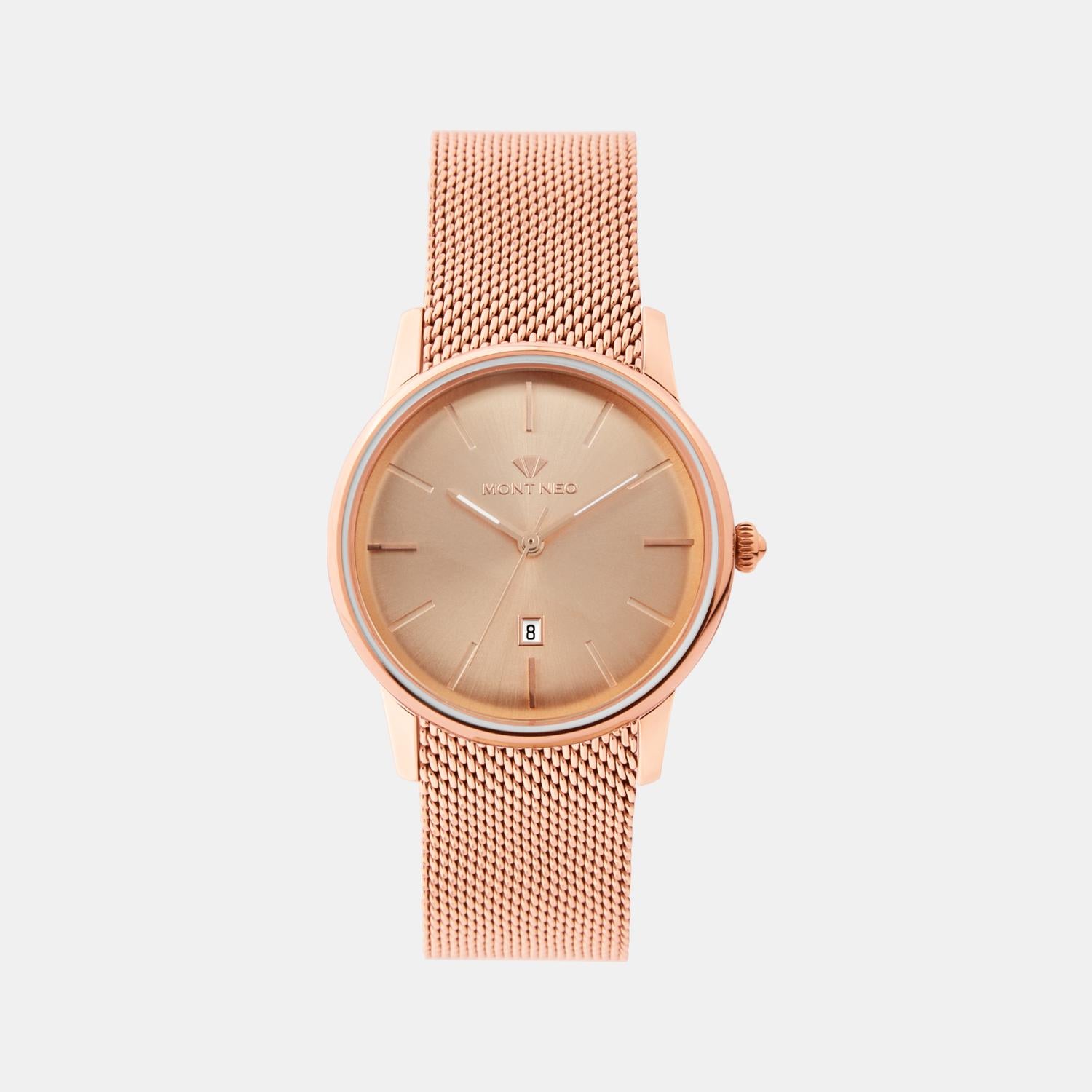 Women Quartz Rose Dial Analog Mesh Watch L1052E-B3307