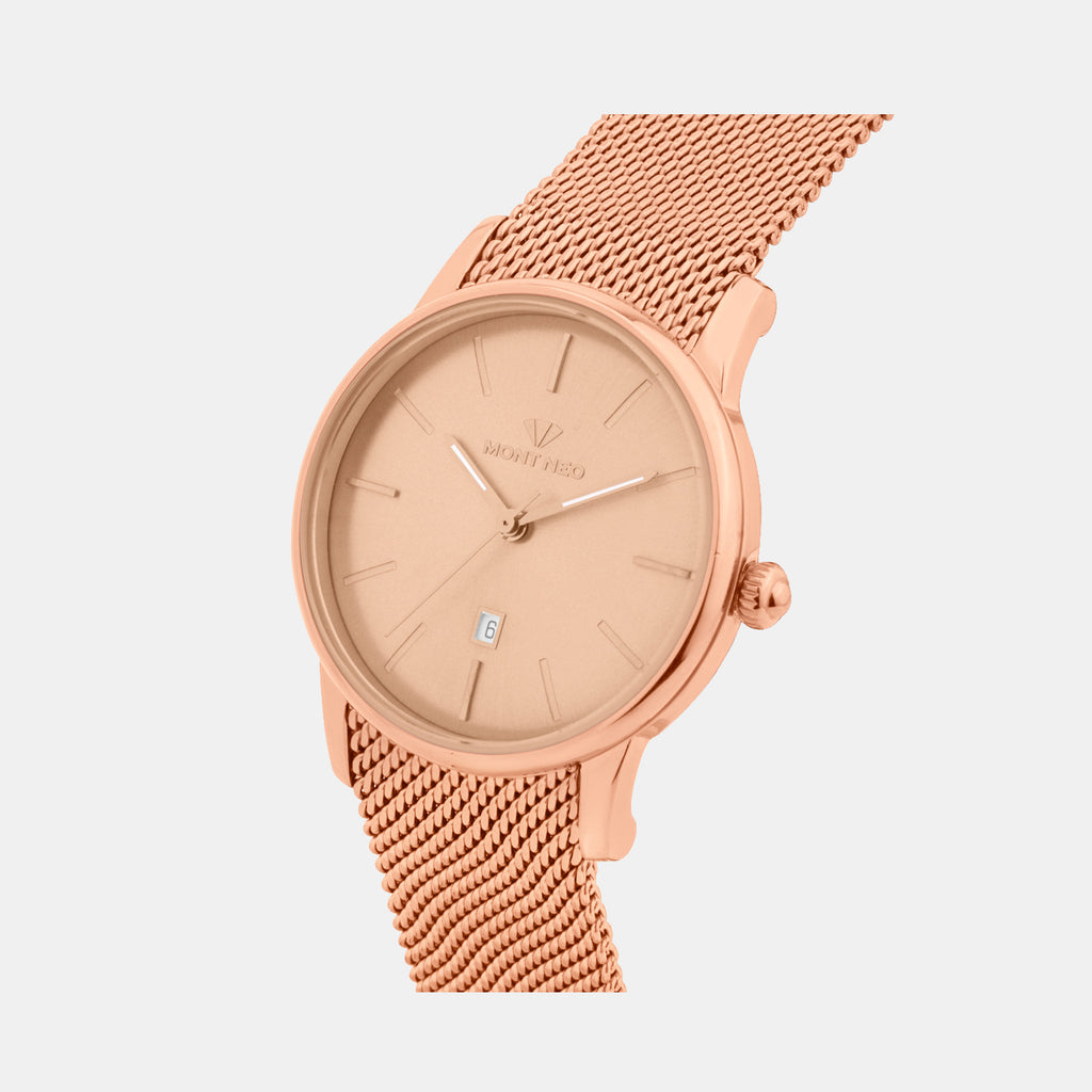 Women Quartz Rose Dial Analog Mesh Watch L1052E-B3307