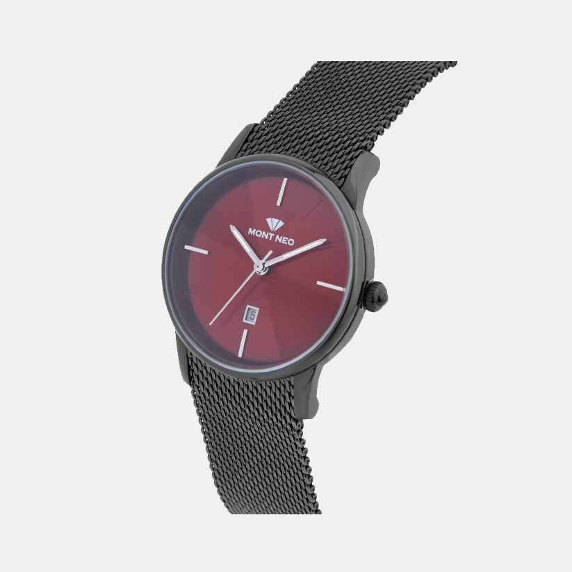 Women Quartz Red Dial Analog Stainless Steel Watch L1052E-B4412
