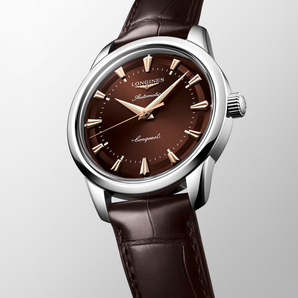 Conquest Men Automatic Brown Dial Analog Leather Watch L16504622