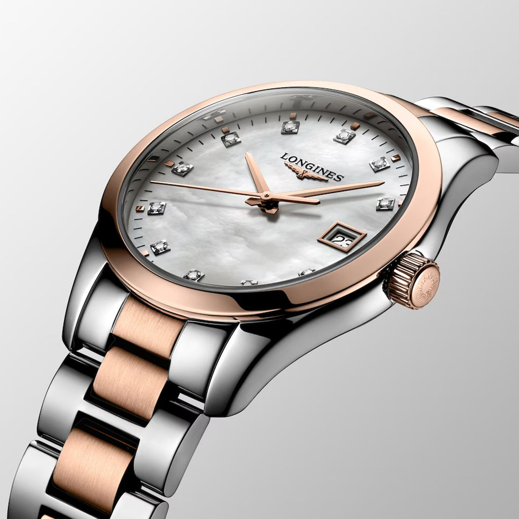 Conquest Classic Women Quartz Mother Of Pearl Dial Analog Stainless Steel Watch L23863877