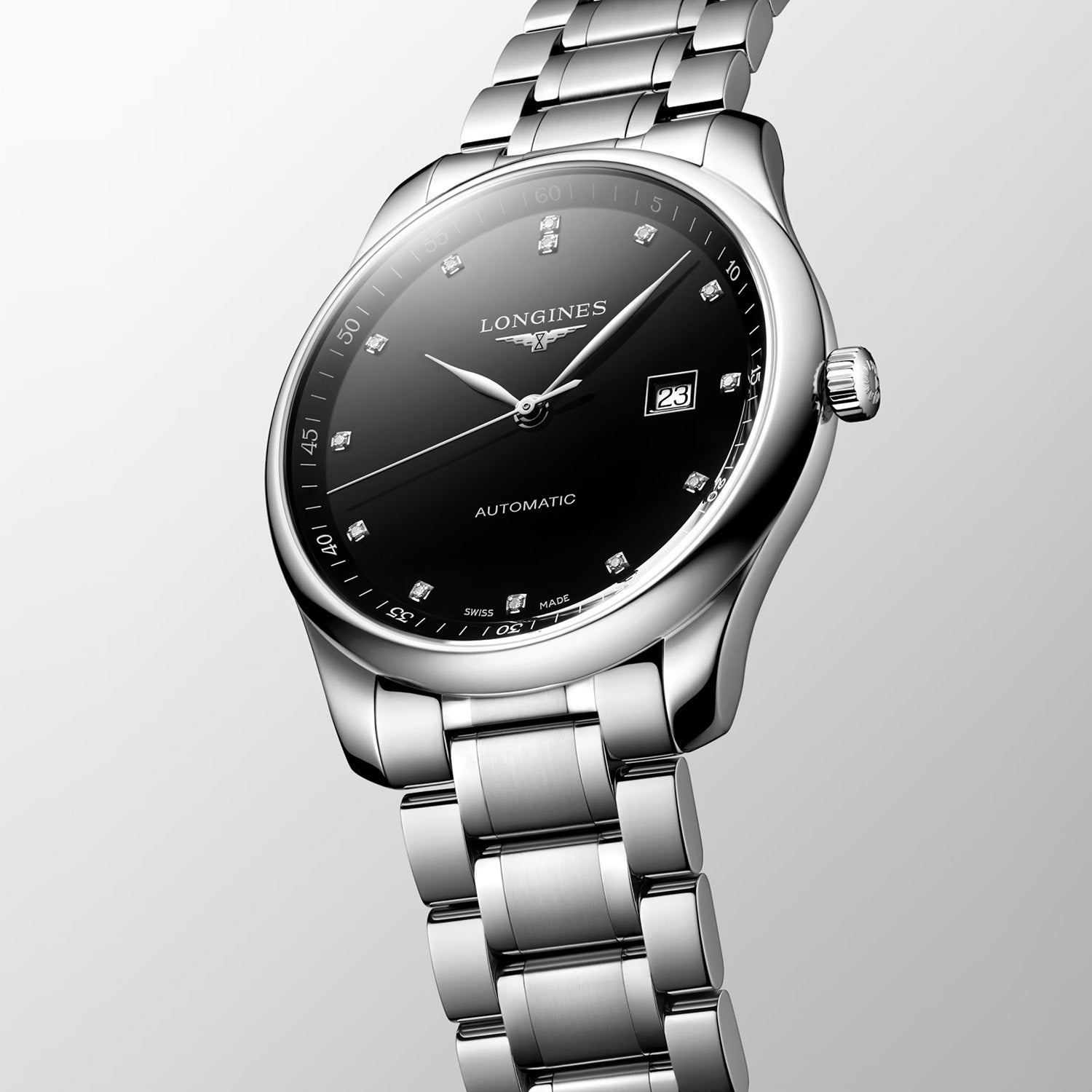 Men Automatic Black Dial Analog Stainless Steel Watch L28934576