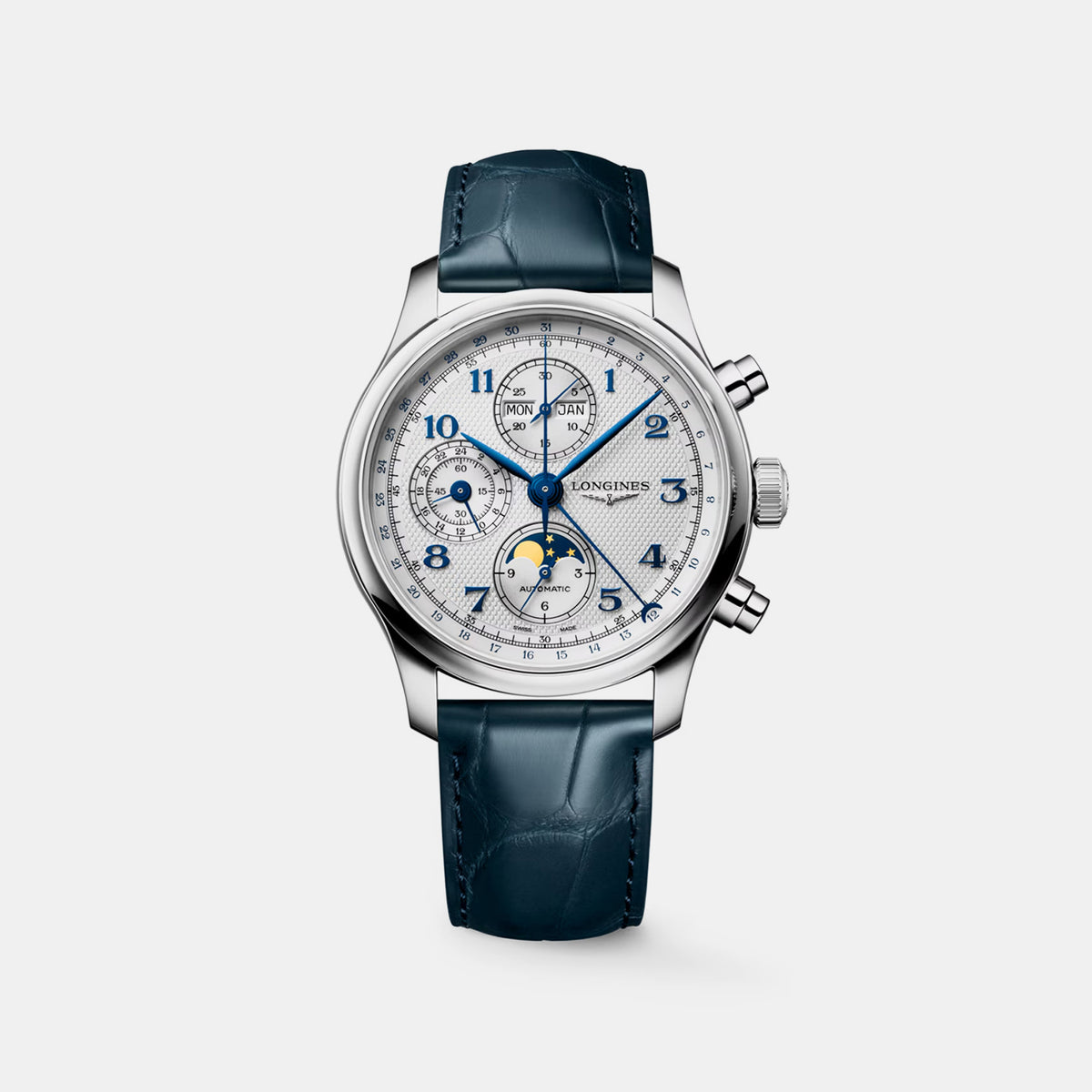 Master Men Automatic Silver Dial Chronograph Leather Watch L29624732
