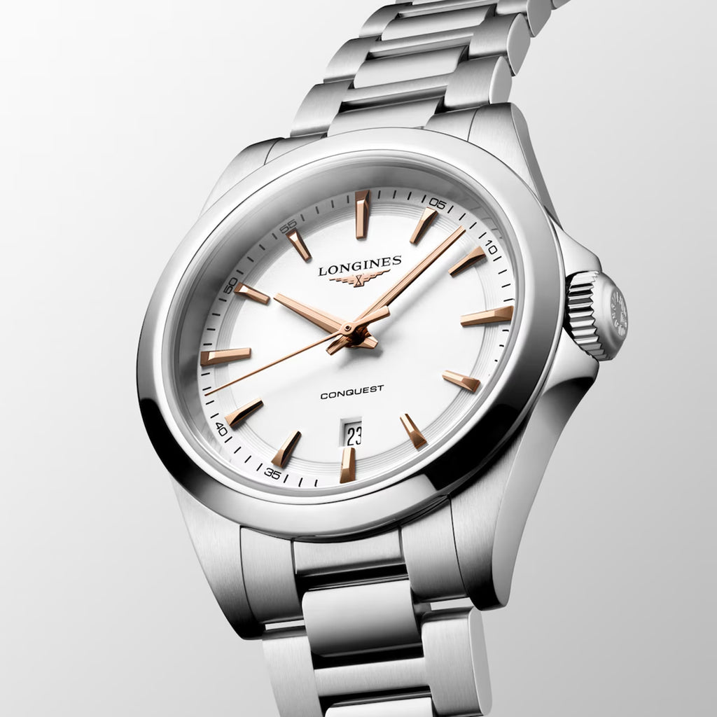 Conquest Women Quartz White Dial Analog Stainless Steel Watch L33504186