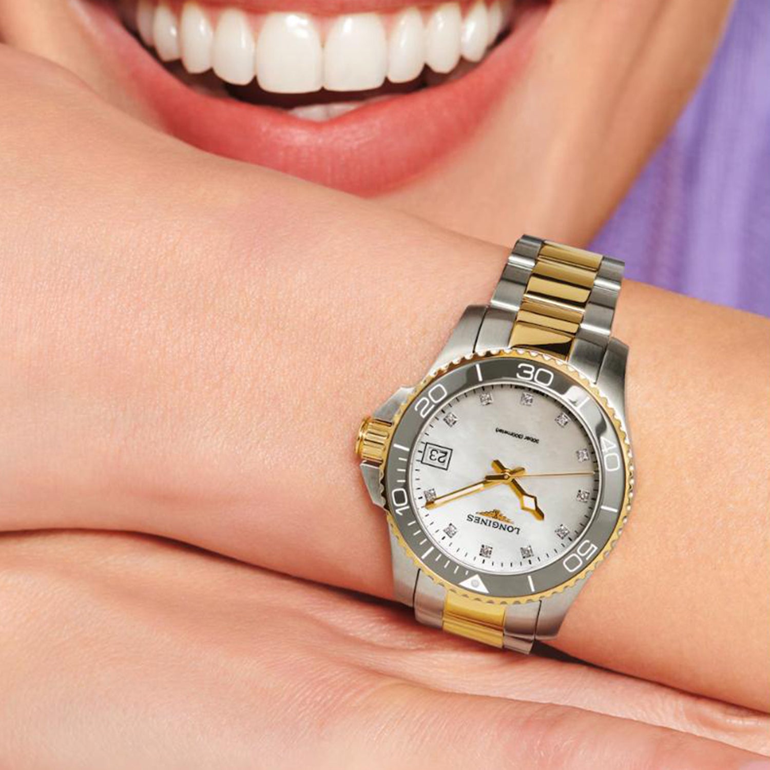 Hydroconquest Women Quartz Mother Of Pearl Dial Analog Stainless Steel Watch L33703876