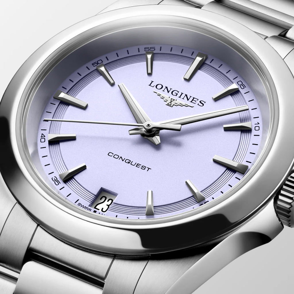 Conquest Women Quartz Lavender Dial Analog Stainless Steel Watch L34604026