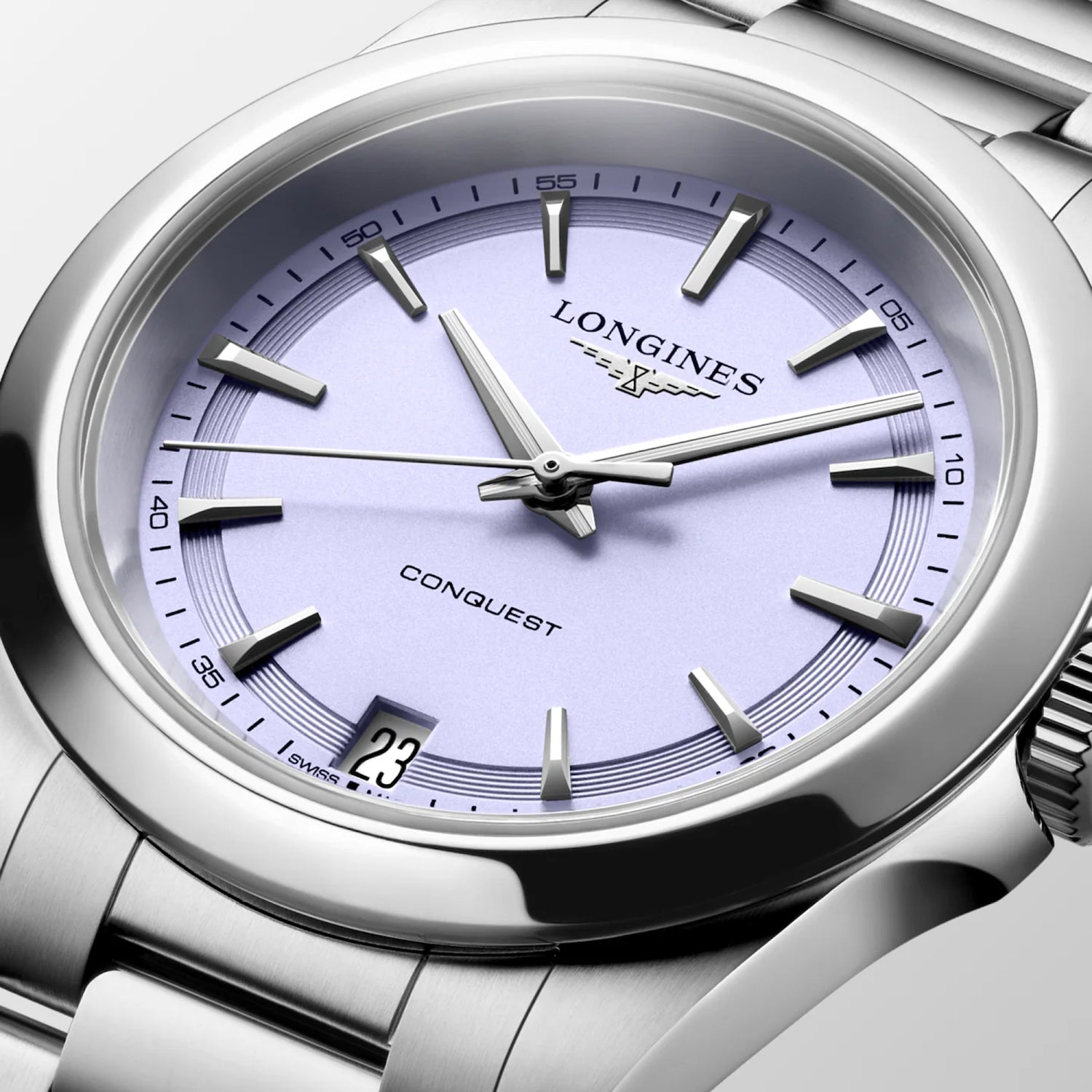 Conquest Women Quartz Lavender Dial Analog Stainless Steel Watch L34604026