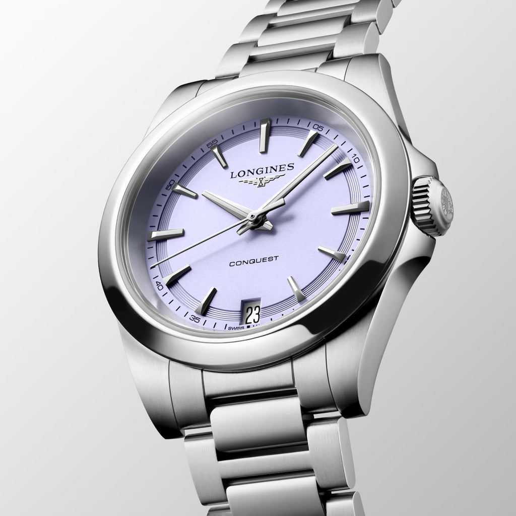 Conquest Women Quartz Lavender Dial Analog Stainless Steel Watch L34604026