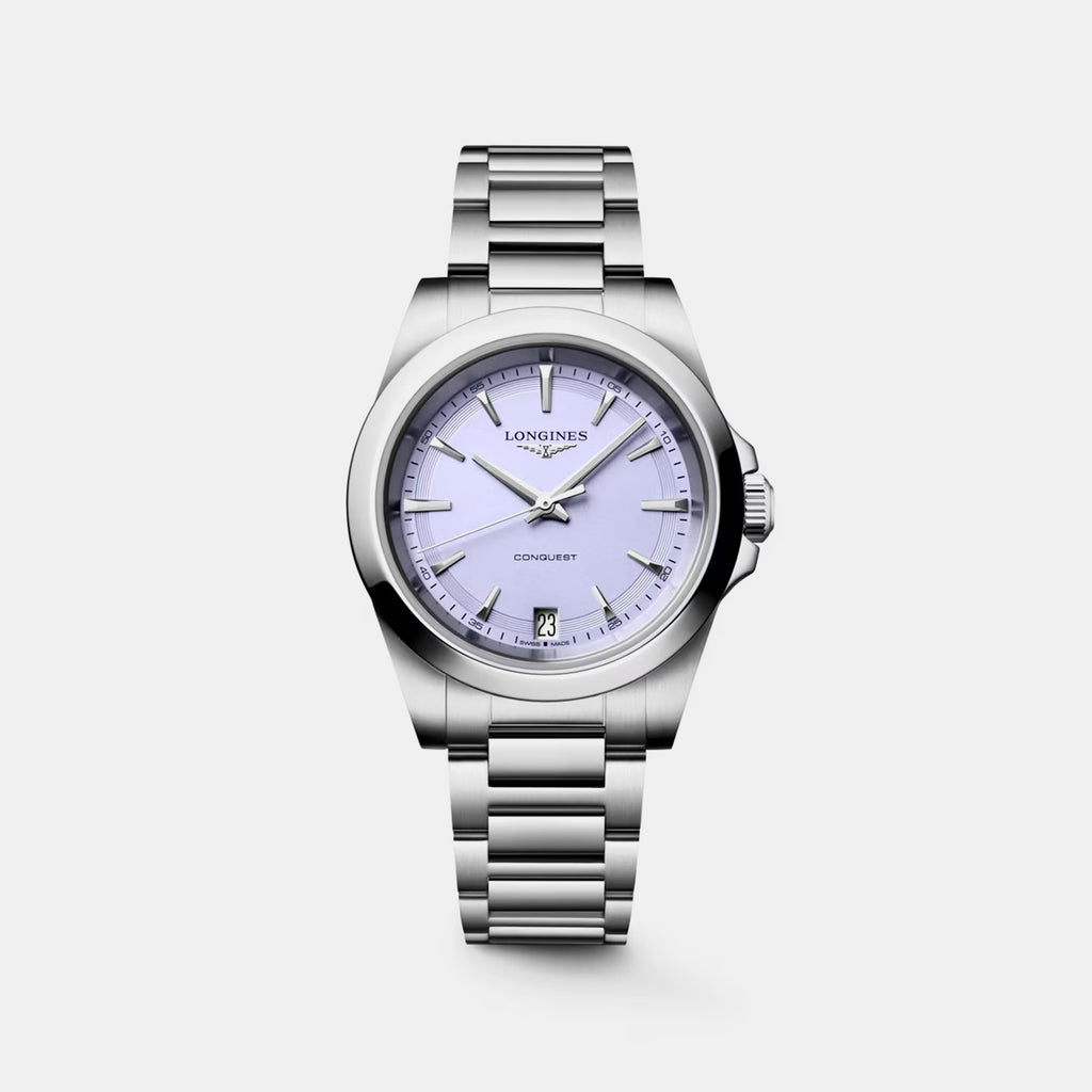 Conquest Women Quartz Lavender Dial Analog Stainless Steel Watch L34604026