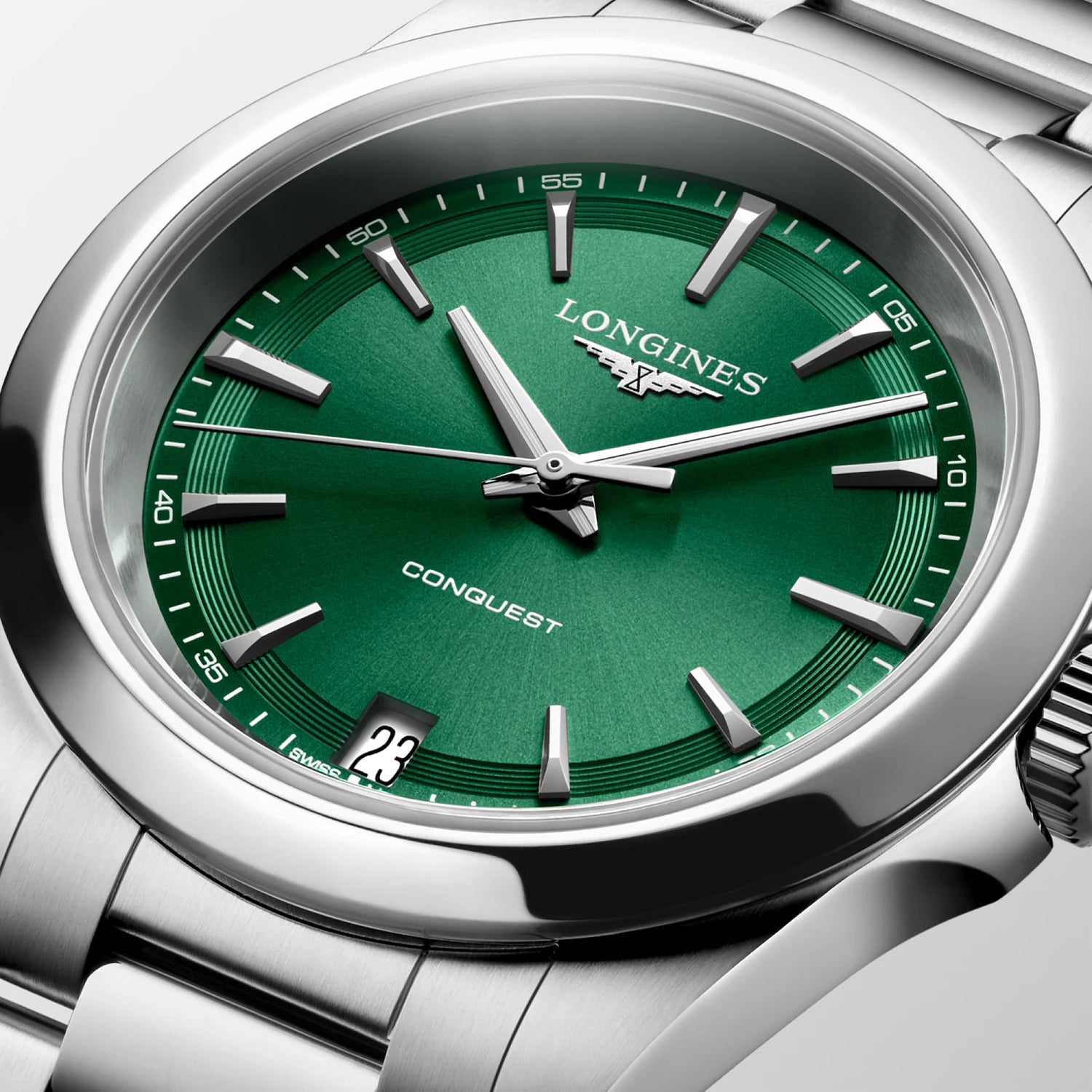 Conquest Women Quartz Green Dial Analog Stainless Steel Watch L34604096
