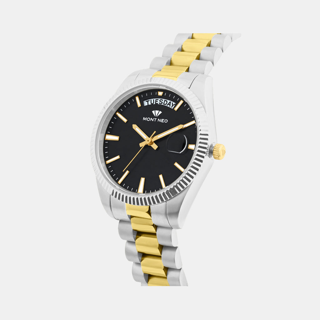 Men Quartz Black Dial Analog Stainless Steel Watch L3505D-M1204