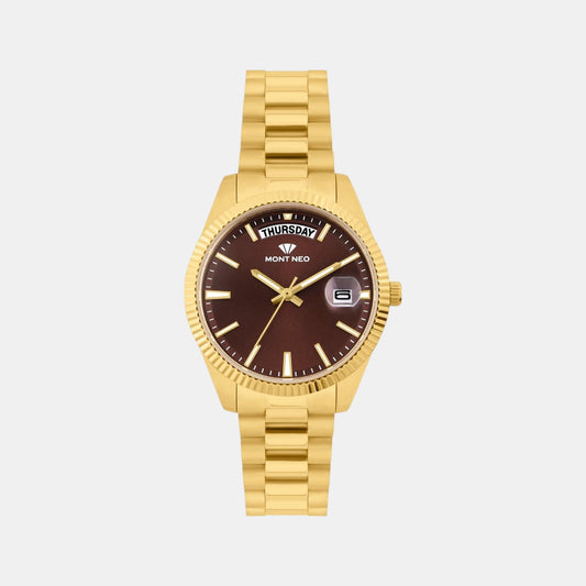Women Quartz Red Dial Analog Stainless Steel Watch L3505D-M2212