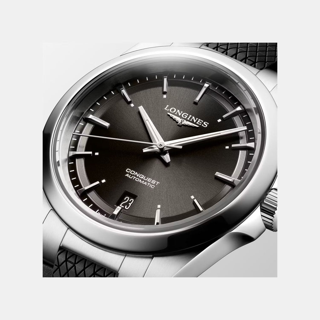 Conquest Men Automatic Black Dial Analog Rubber Watch L37204529