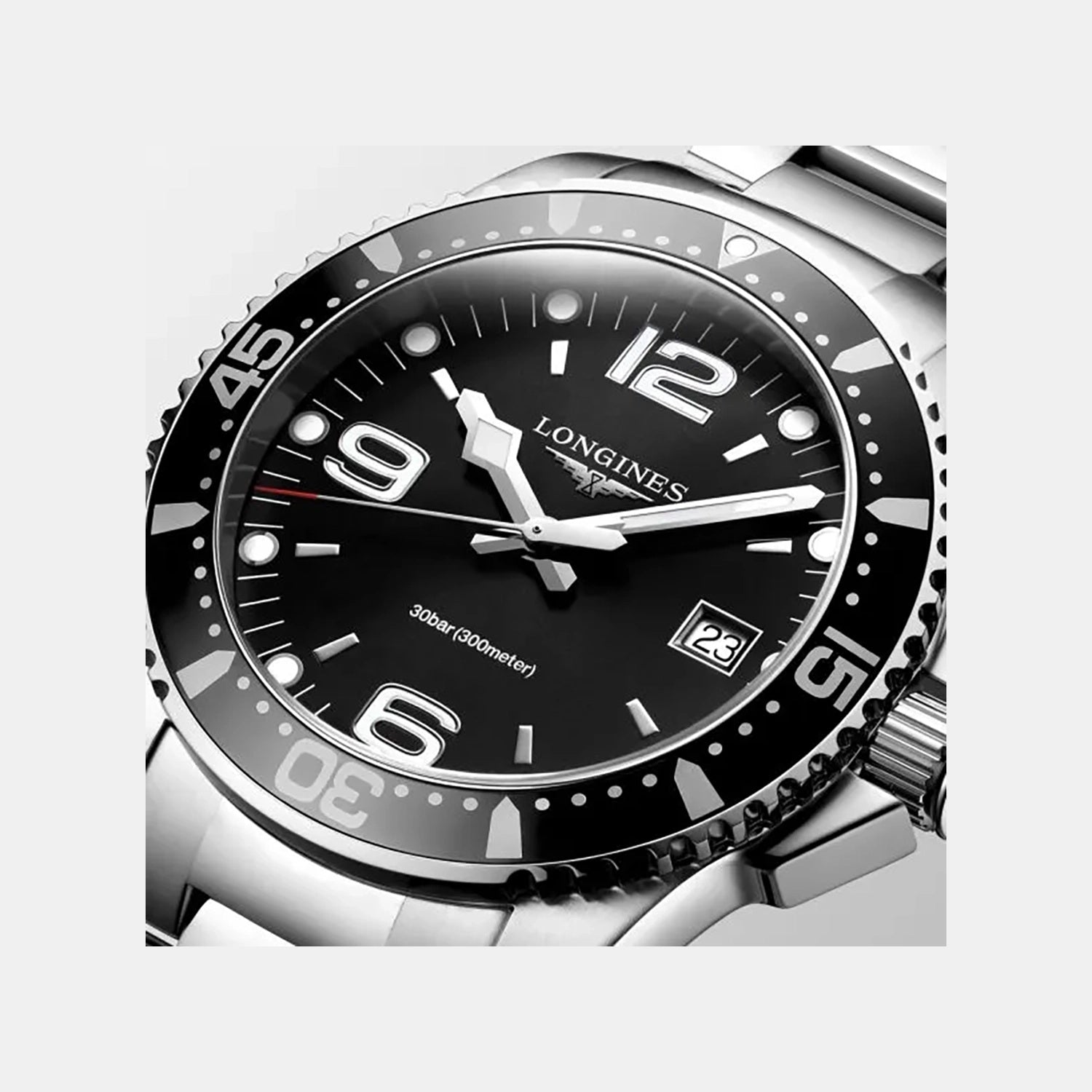 Conquest Men Quartz Black Dial Analog Stainless Steel Watch L37404566