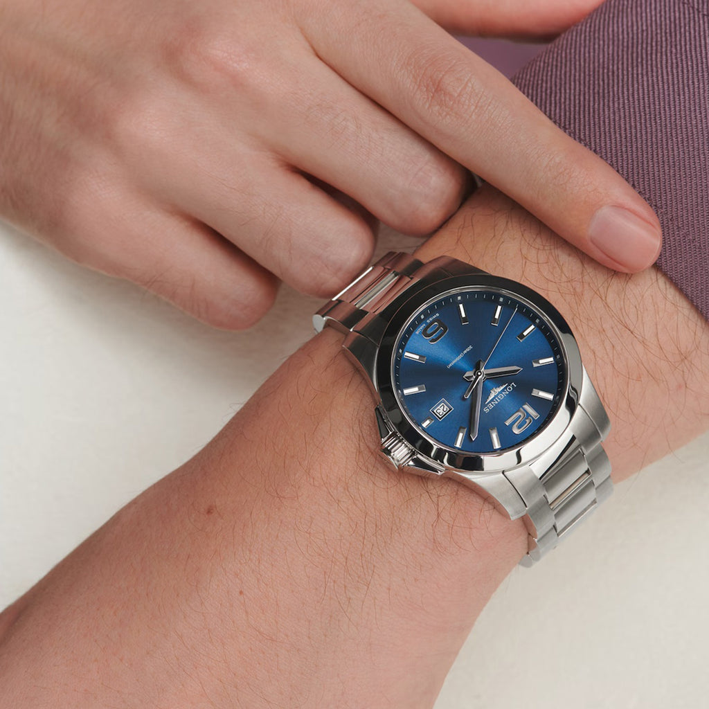 Conquest Heritage Men Quartz Blue Dial Analog Stainless Steel Watch L37594966