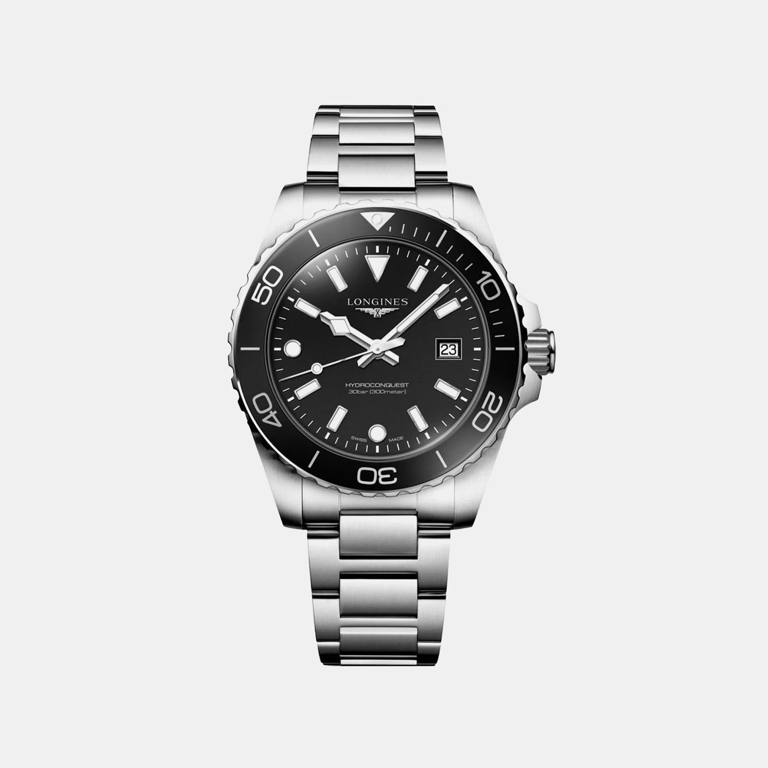 Hydroconquest Men Quartz Black Dial Analog Stainless Steel Watch L37694566