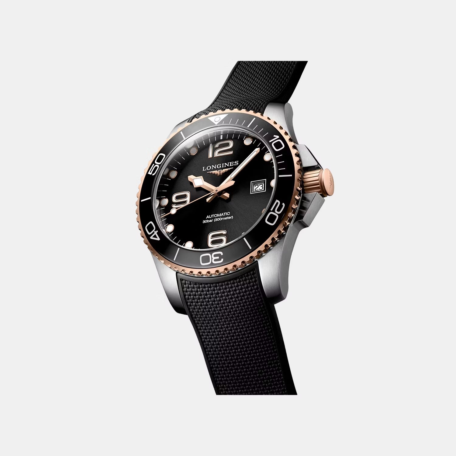 HydroConquest Men Automatic Black Dial Analog Rubber Watch L37823589