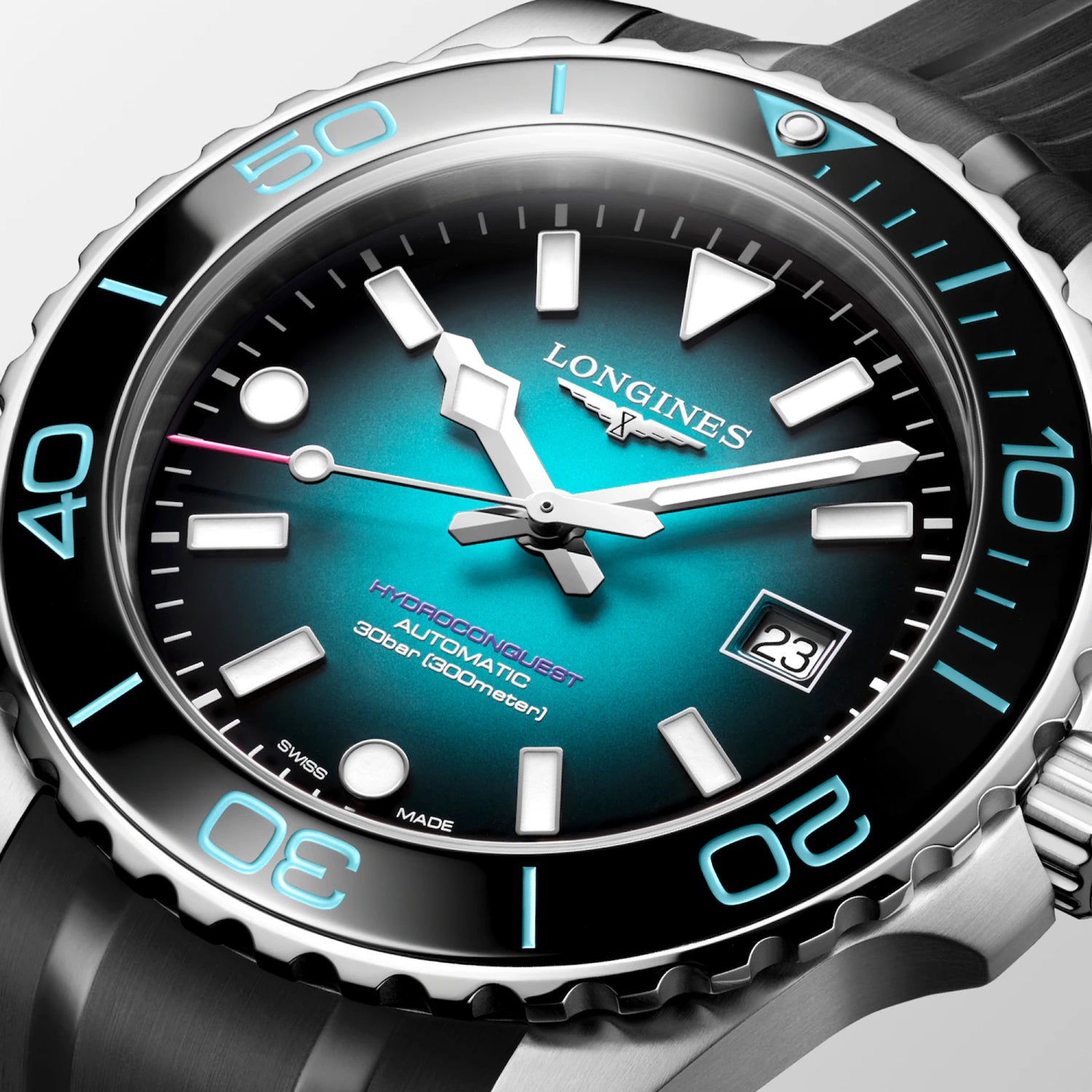 HydroConquest 2026 Commonwealth Games Men Automatic Teal Dial Analog Silicone Watch L37884099
