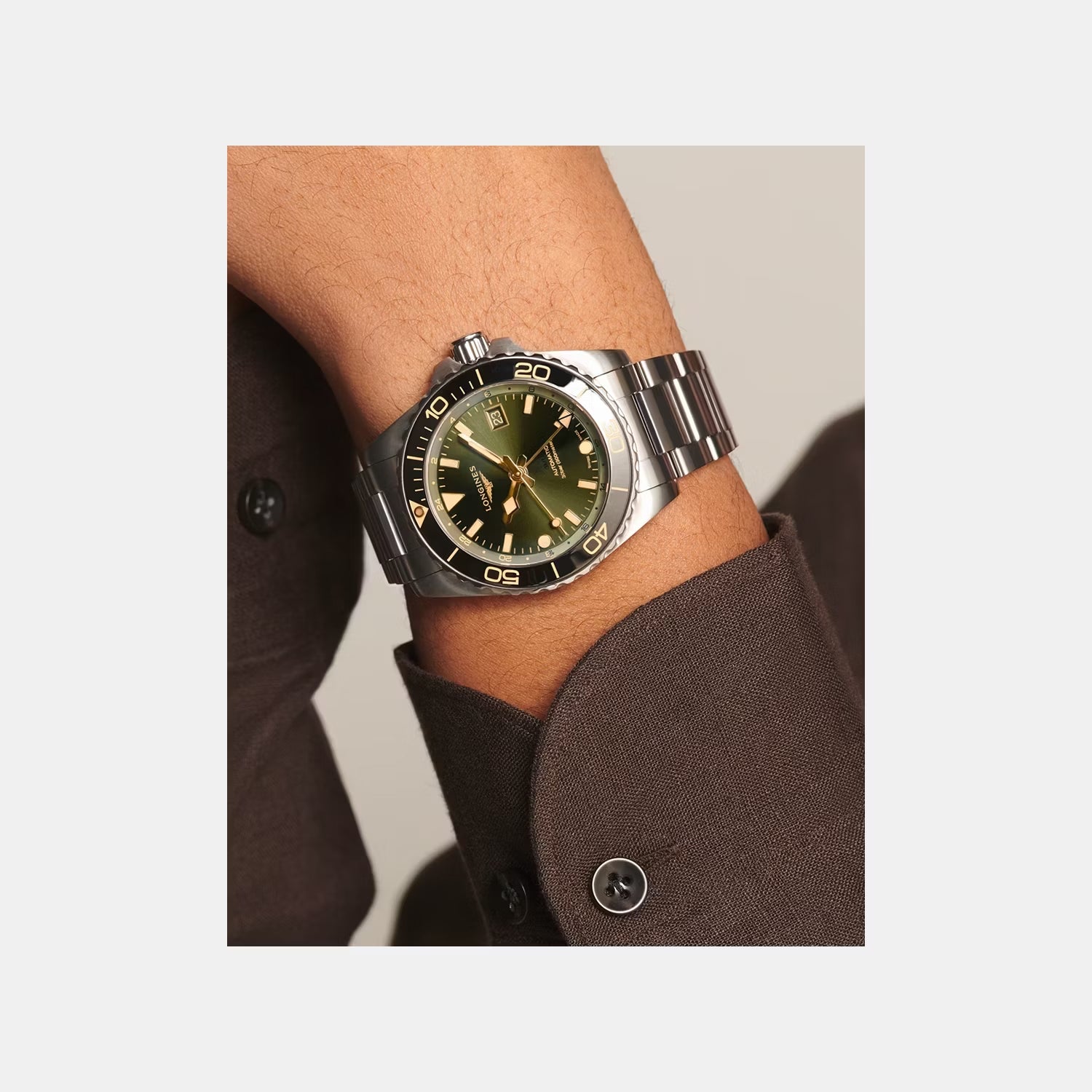 HydroConquest Men Automatic Green Dial Analog Stainless Steel Watch L37904066