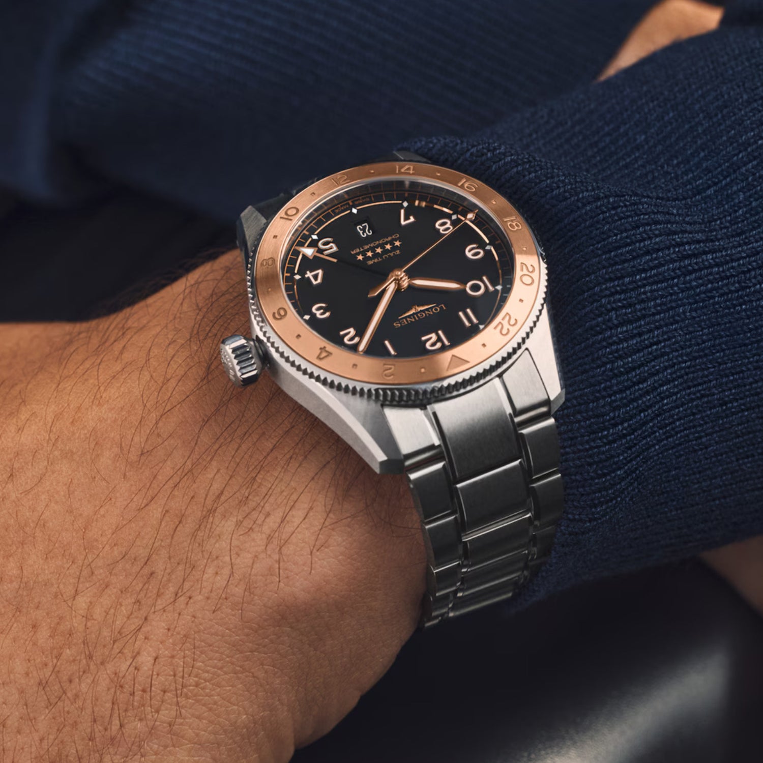 Spirit Zulu Time 1925 Men Automatic Black Dial Analog Stainless Steel Watch L38035536